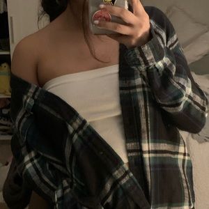 AEO blue, teal and black flannel